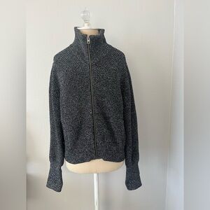Athleta Black and White Knit Zip Up Jacket